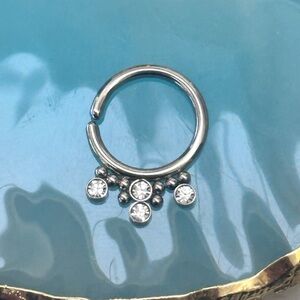 316L Surgical Steel Clear Gems Split Ring for Septum Piercings Daith Hoop 16g